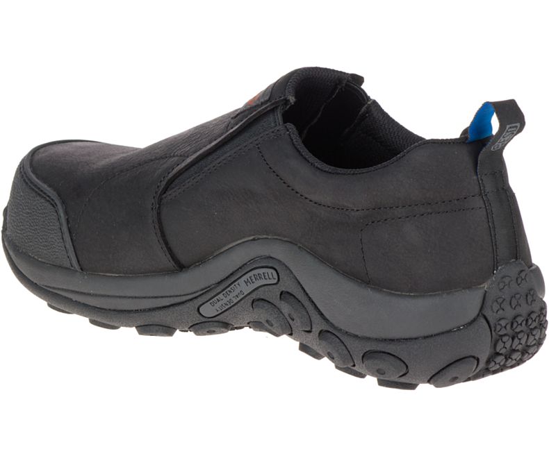 Merrell Jungle Moc ESD Comp Varvas Työ Shoe Leveät Leveys Miesten Slip On Kengät Mustat | 32720M-2SB