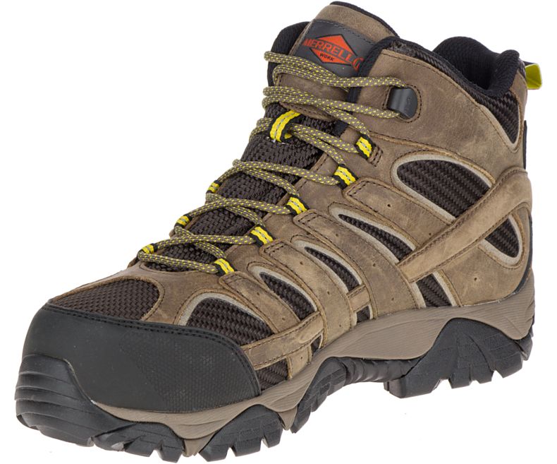 Merrell Moab 2 Vent Mid Vedenpitävät Comp Varvas Työ Boot Miesten Työsaappaat Oliivinvihreä Keltainen | 29081M-2WO