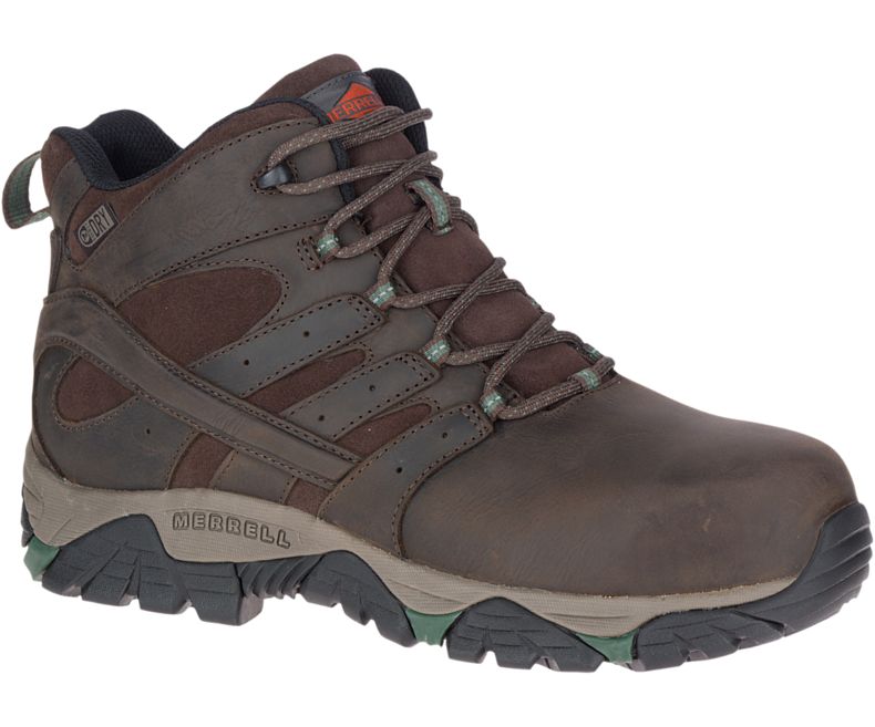 Merrell Moab Vertex Mid Nahkaiset Vedenpitävät Comp Varvas Työ Boot Leveät Leveys Miesten Työsaappaat Tummanruskea | 38740M-2WD