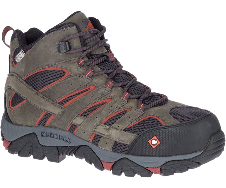 Merrell Moab Vertex Mid Vedenpitävät Comp Varvas Työ Boot Miesten Työsaappaat Oliivinvihreä Punainen | 38741M-2WO