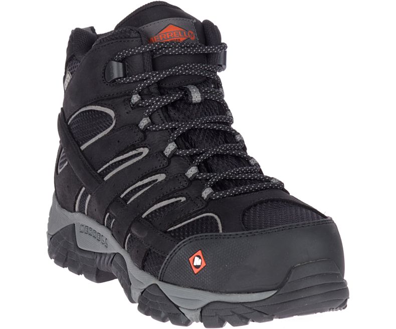 Merrell Moab Vertex Mid Vedenpitävät Comp Varvas Työ Boot Leveät Leveys Miesten Vaellussaappaat Mustat | 38742M-2HB