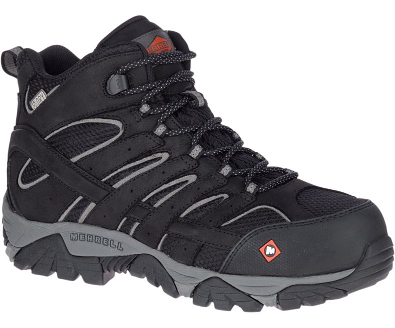 Merrell Moab Vertex Mid Vedenpitävät Comp Varvas Työ Boot Leveät Leveys Miesten Vaellussaappaat Mustat | 38742M-2HB