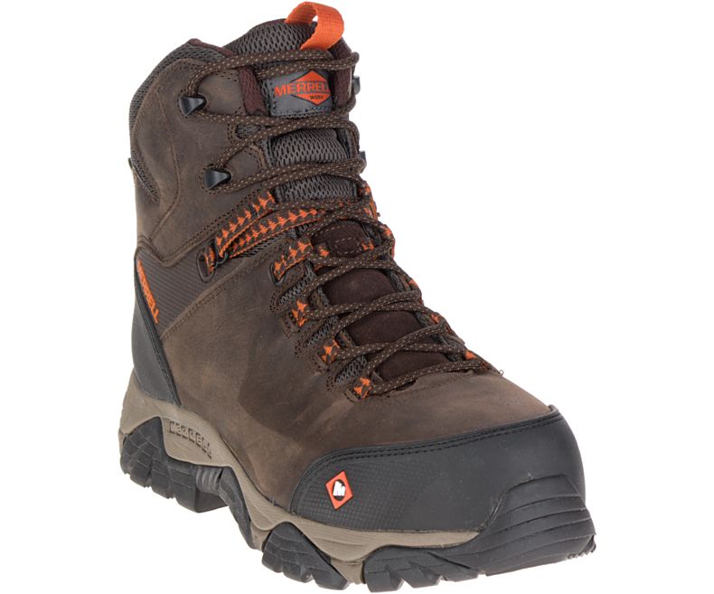 Merrell Phaserbound Mid Vedenpitävät Comp Varvas Työ Boot Miesten Vedenpitävät Talvikengät Tummanruskea | 29079M-2WD