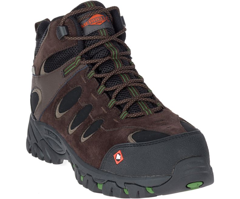 Merrell Ridgepass Bolt Mid Vedenpitävät Comp Varvas Työ Boot Miesten Työsaappaat Tummanruskea | 29087M-2WD