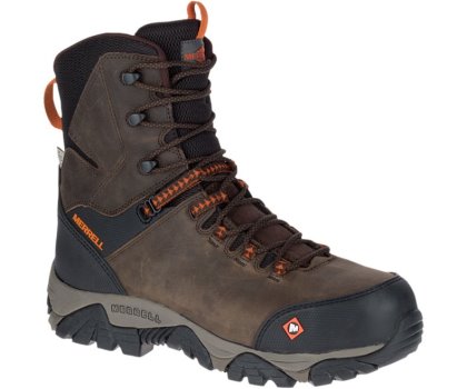 Merrell Phaserbound 8" Zip Vedenpitävät Comp Varvas Työ Boot Leveät Leveys Miesten Työsaappaat Tummanruskea | 31149M-2WD